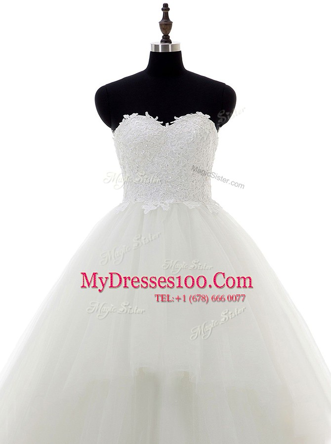 Fantastic Sweetheart Sleeveless Sweep Train Zipper Wedding Gowns White Lace