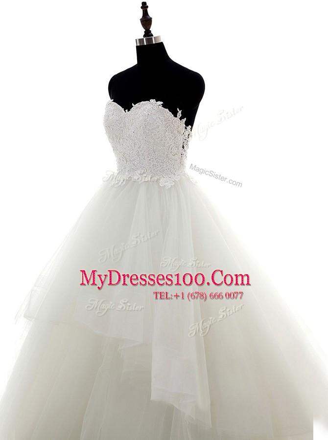 Fantastic Sweetheart Sleeveless Sweep Train Zipper Wedding Gowns White Lace