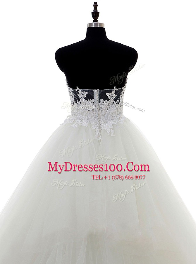 Fantastic Sweetheart Sleeveless Sweep Train Zipper Wedding Gowns White Lace