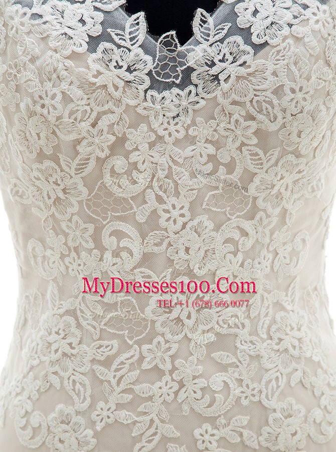 Lovely Mermaid White Sleeveless Organza Brush Train Zipper Wedding Gowns for Wedding Party