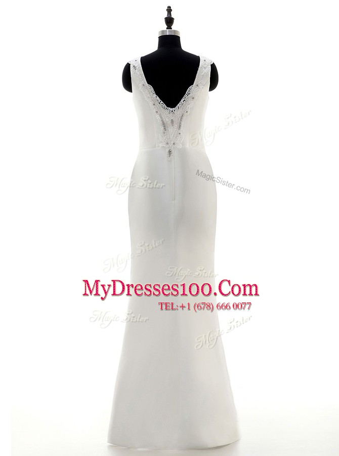 Delicate White Scoop Side Zipper Beading Wedding Gown Sleeveless