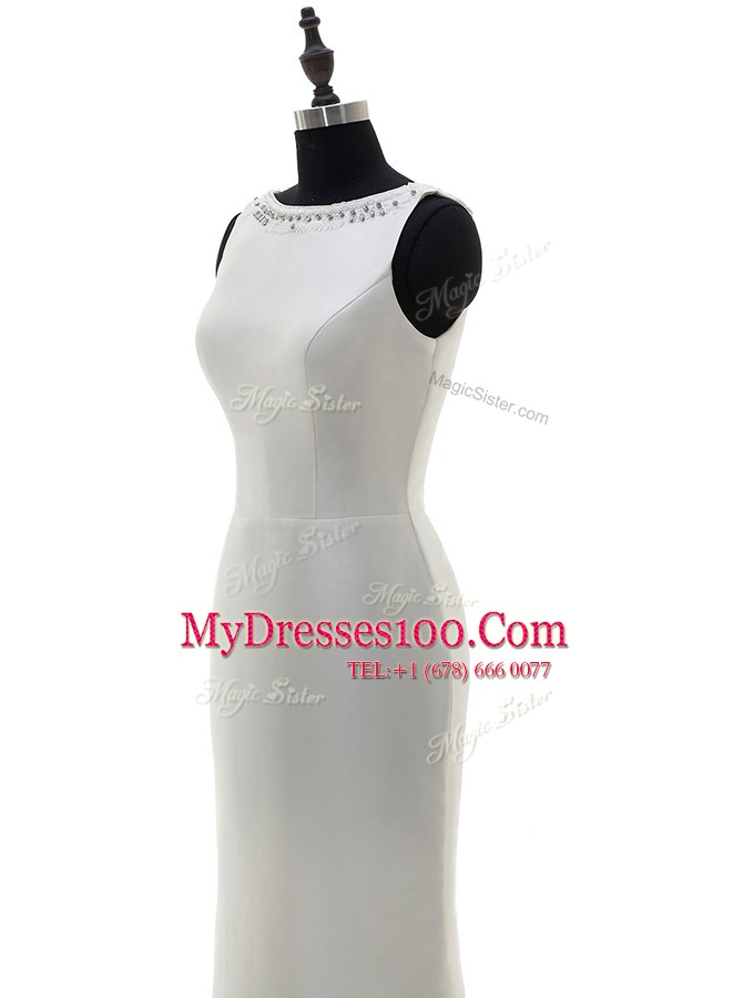 Delicate White Scoop Side Zipper Beading Wedding Gown Sleeveless