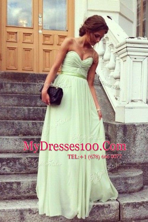 Green A-line Sweetheart Sleeveless Chiffon Floor Length Backless Ruching Prom Evening Gown
