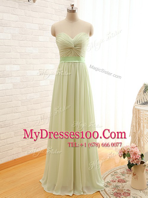 Green A-line Sweetheart Sleeveless Chiffon Floor Length Backless Ruching Prom Evening Gown