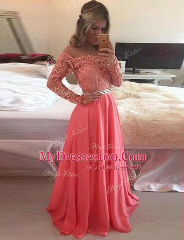 Top Selling Scoop Long Sleeves Zipper Floor Length Beading and Appliques Prom Gown