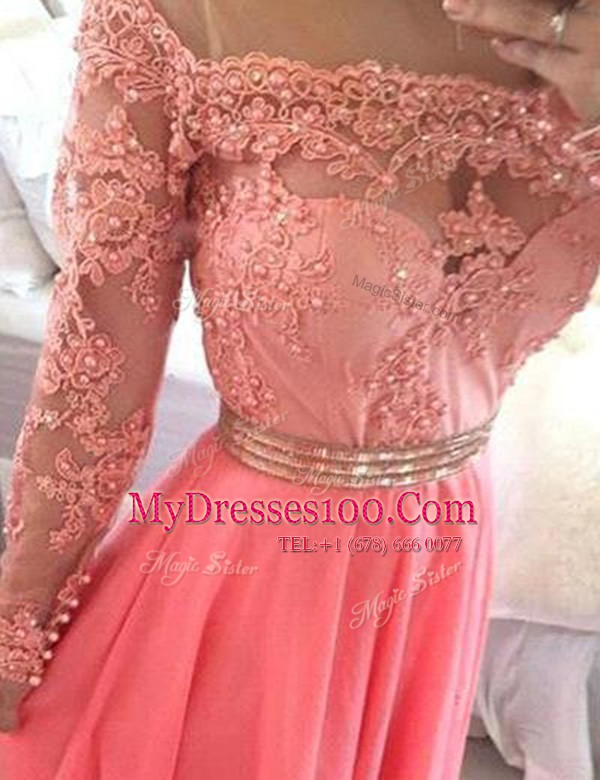 Top Selling Scoop Long Sleeves Zipper Floor Length Beading and Appliques Prom Gown