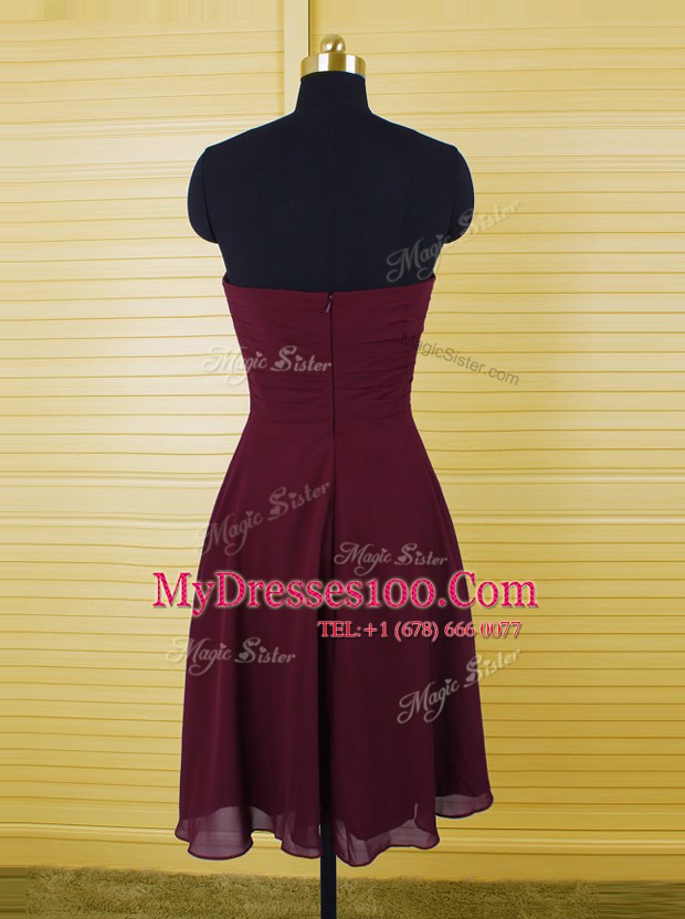 Burgundy Sleeveless Ruching Knee Length Cocktail Dresses