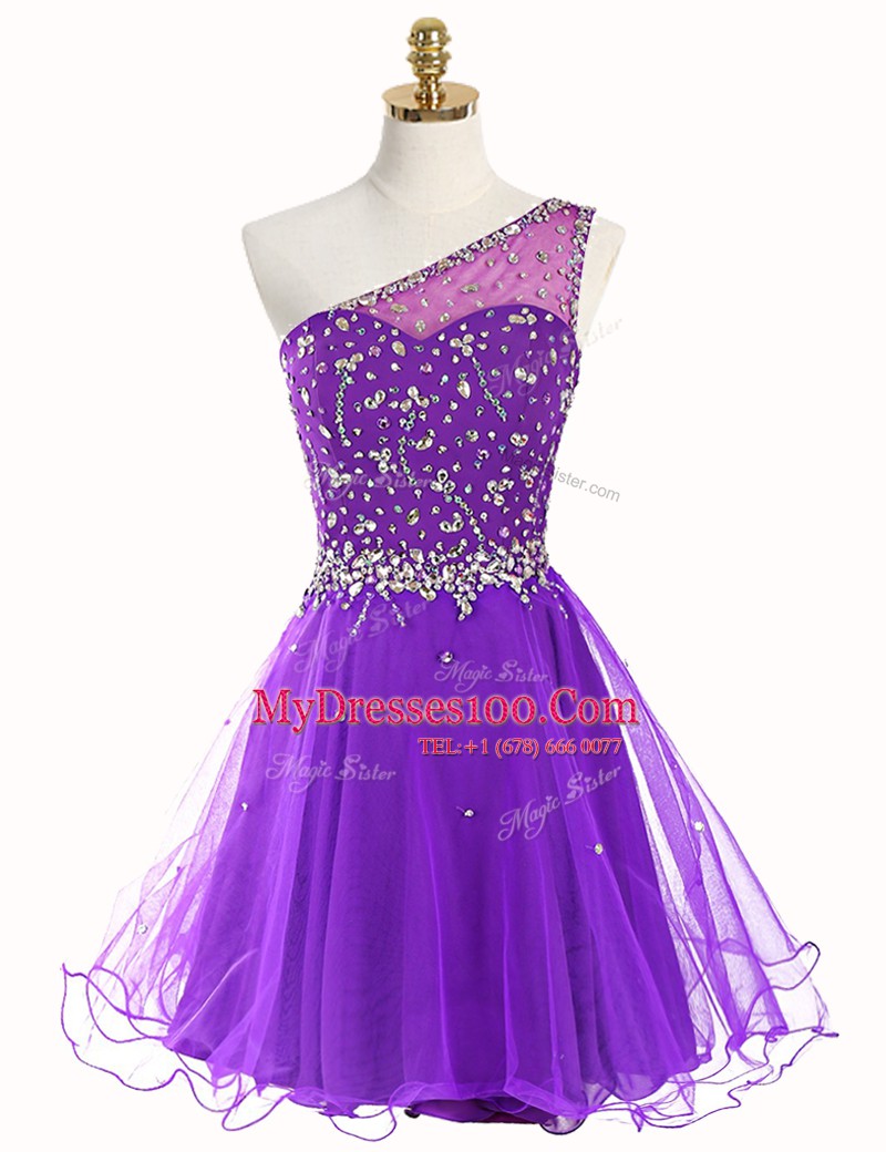 Sophisticated One Shoulder Mini Length A-line Sleeveless Purple Zipper