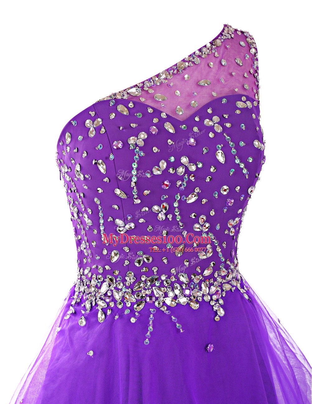 Sophisticated One Shoulder Mini Length A-line Sleeveless Purple Zipper