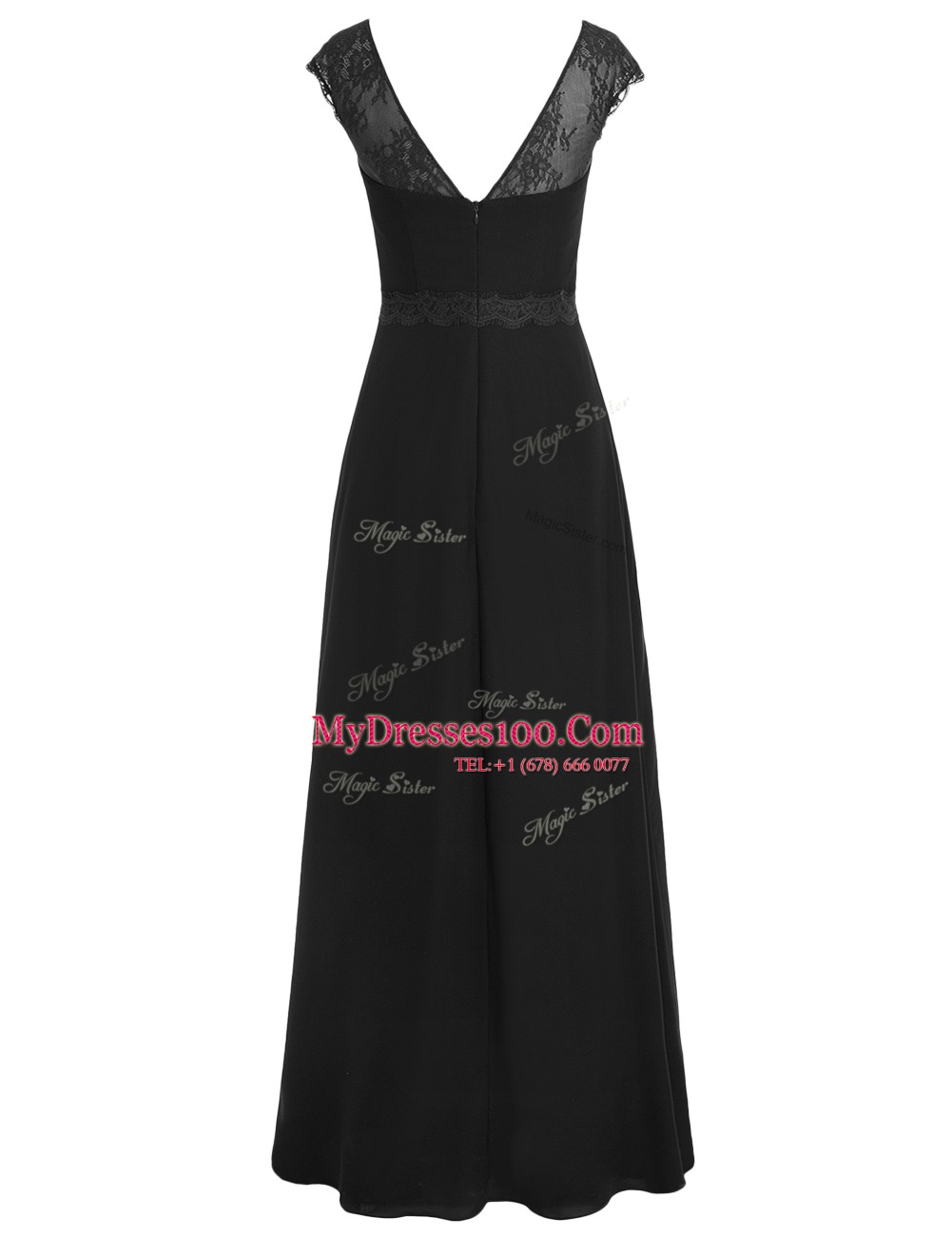 Eye-catching Scoop Black Cap Sleeves Appliques Floor Length Formal Evening Gowns