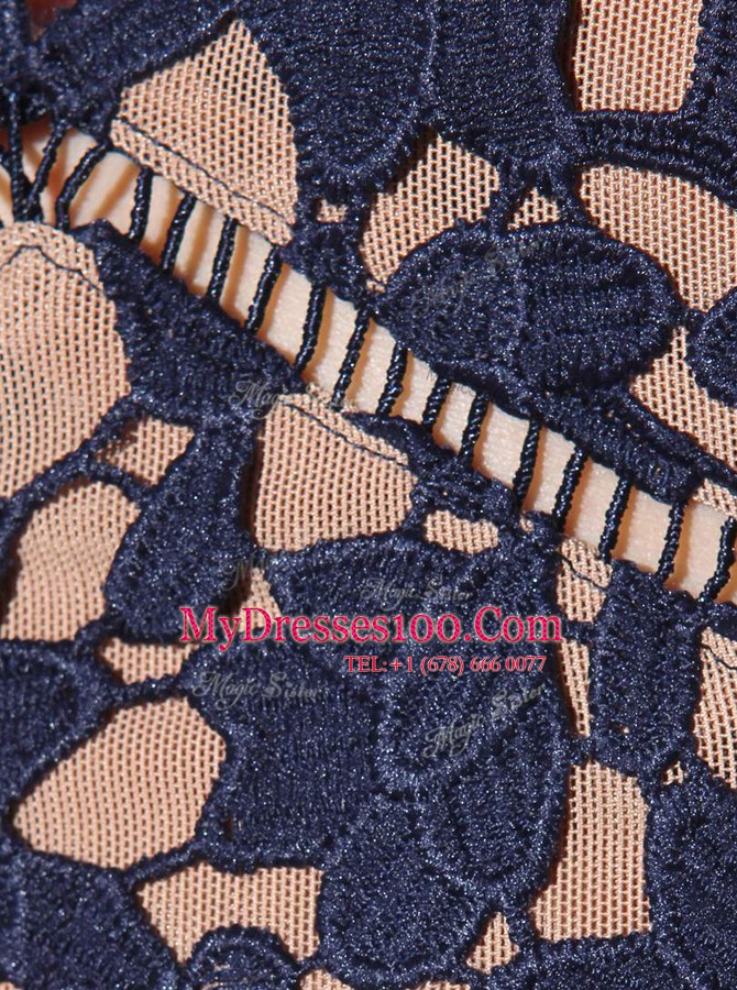 Navy Blue Homecoming Dress Prom and For with Lace Spaghetti Straps Sleeveless Zipper