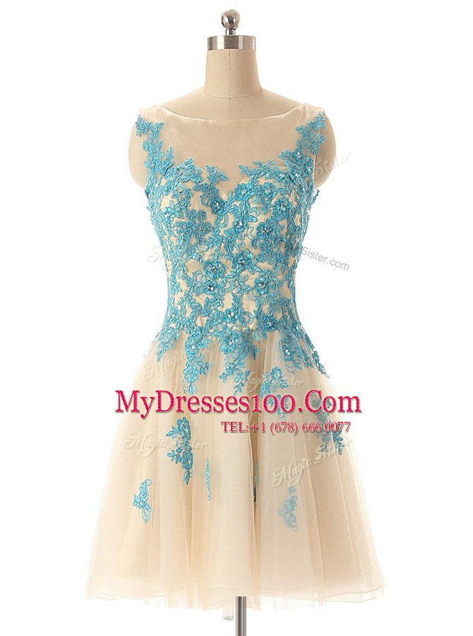Flirting Sleeveless Mini Length Beading and Appliques Zipper Prom Dresses with Champagne