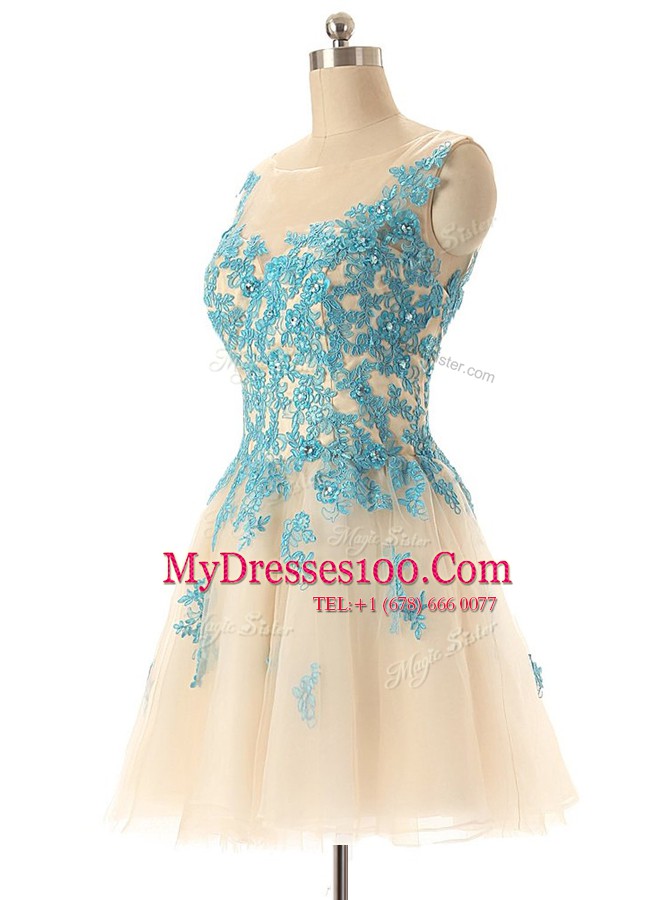 Flirting Sleeveless Mini Length Beading and Appliques Zipper Prom Dresses with Champagne