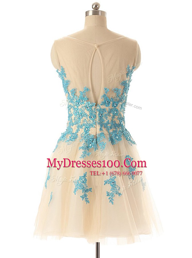 Flirting Sleeveless Mini Length Beading and Appliques Zipper Prom Dresses with Champagne