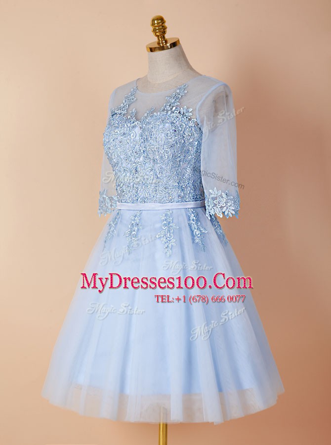Hot Selling Scoop Backless Organza Half Sleeves Knee Length Formal Dresses and Appliques