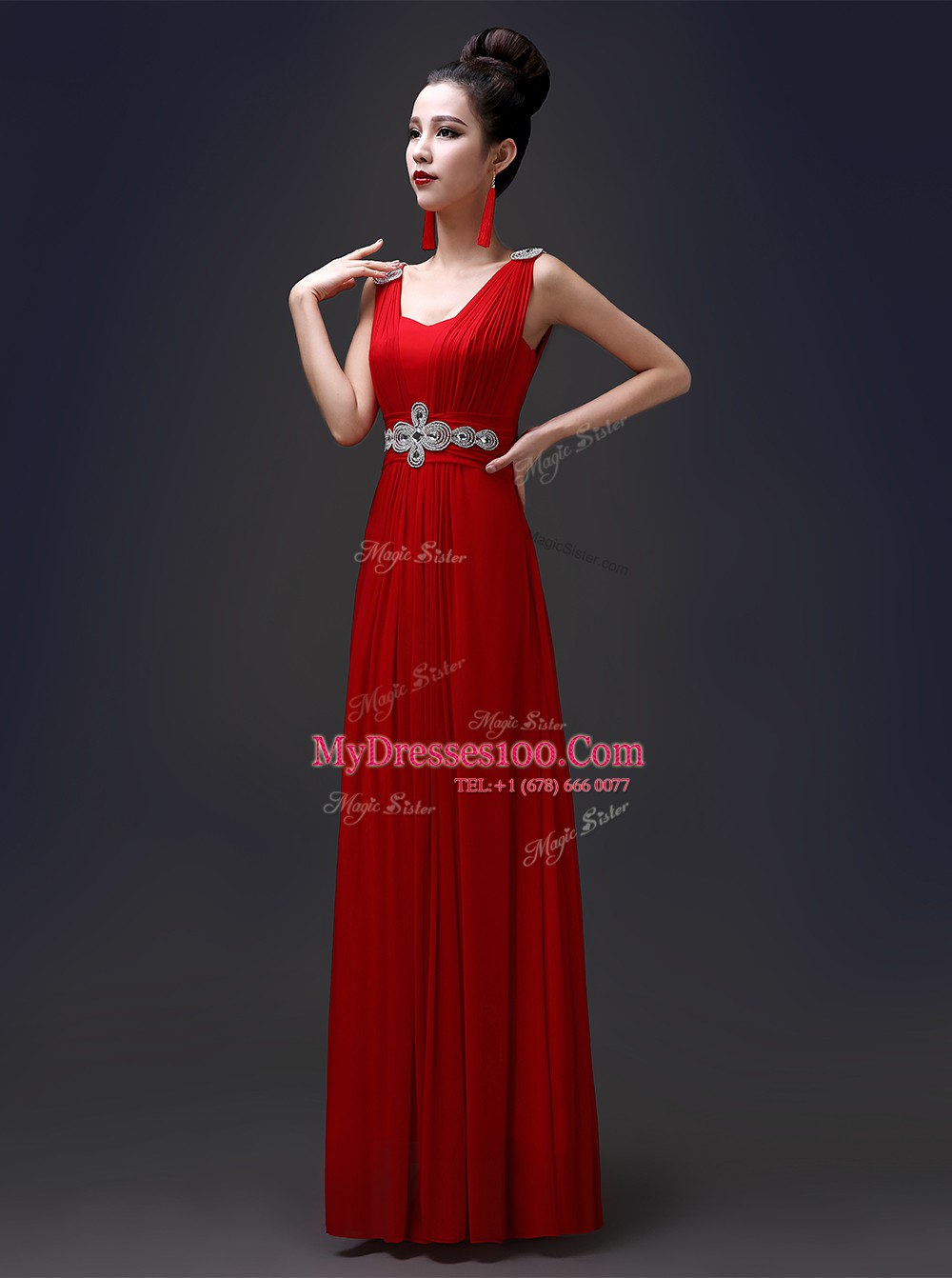 Enchanting Square Sleeveless Chiffon Evening Dress Beading Zipper