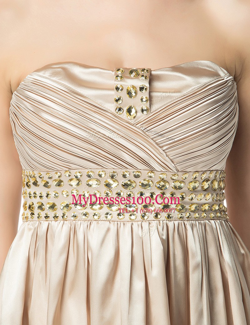 Attractive Sleeveless Beading and Pleated Side Zipper Prom Evening Gown
