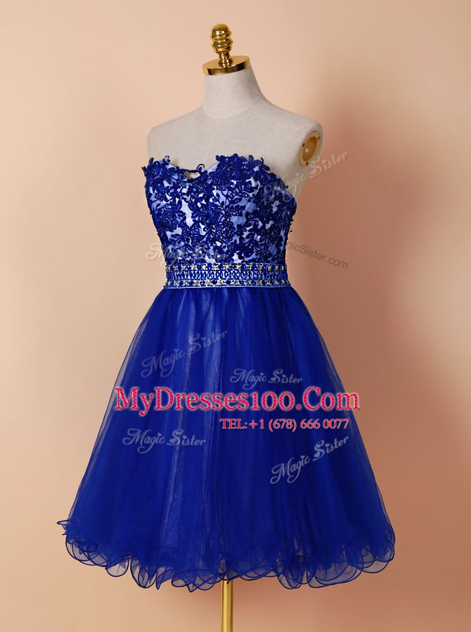 Free and Easy Royal Blue Zipper Sweetheart Beading and Appliques Homecoming Dress Tulle Sleeveless