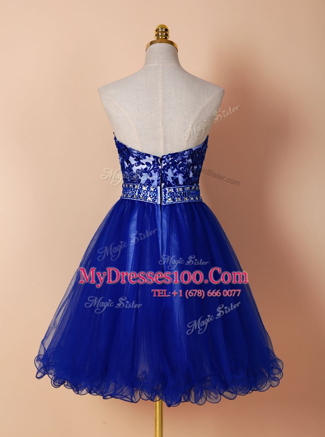 Free and Easy Royal Blue Zipper Sweetheart Beading and Appliques Homecoming Dress Tulle Sleeveless