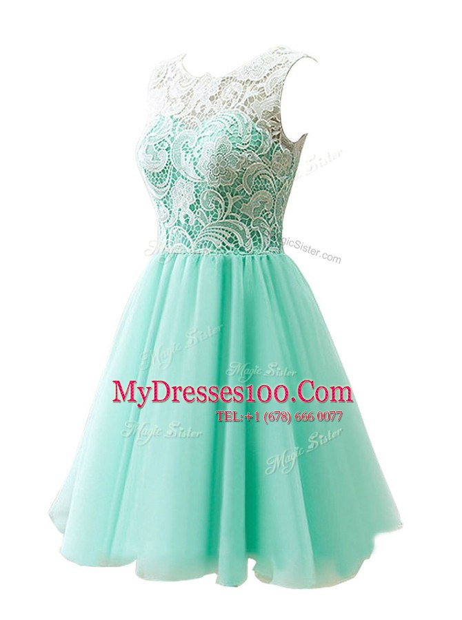 Top Selling Scoop Apple Green Sleeveless Knee Length Lace Clasp Handle Prom Party Dress