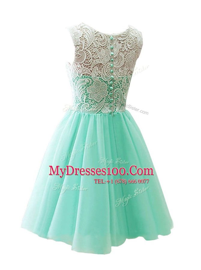 Top Selling Scoop Apple Green Sleeveless Knee Length Lace Clasp Handle Prom Party Dress