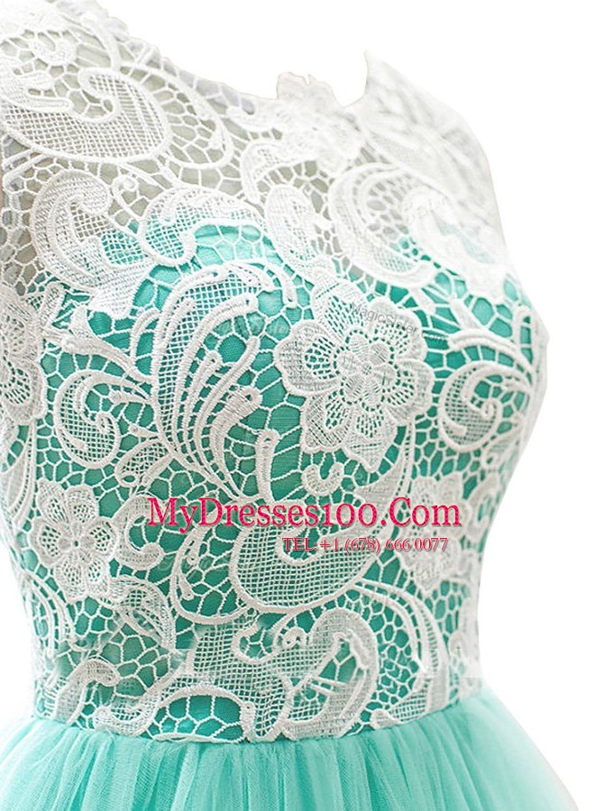 Top Selling Scoop Apple Green Sleeveless Knee Length Lace Clasp Handle Prom Party Dress