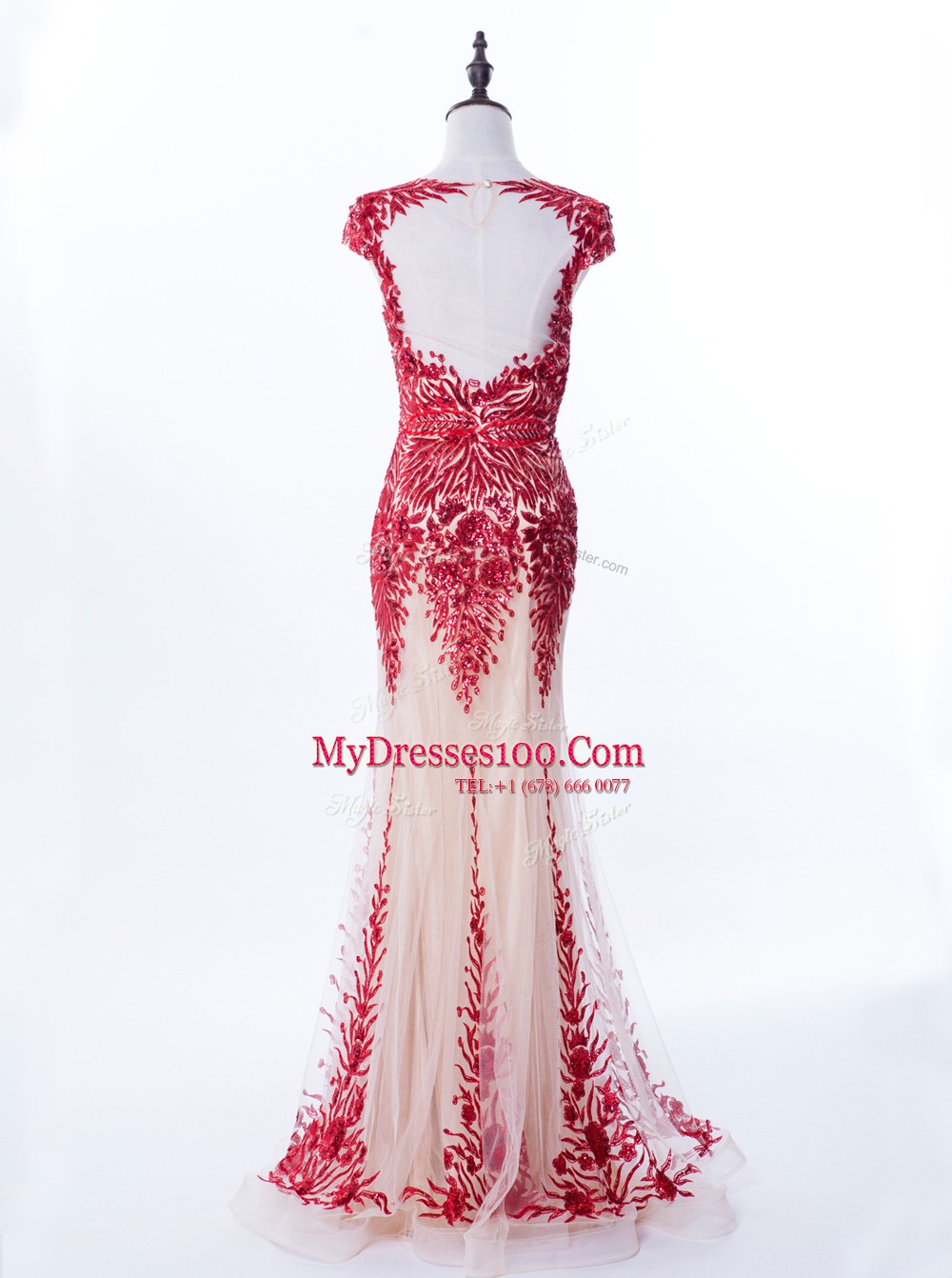 Sophisticated Mermaid Scoop Cap Sleeves Tulle Appliques Brush Train Backless