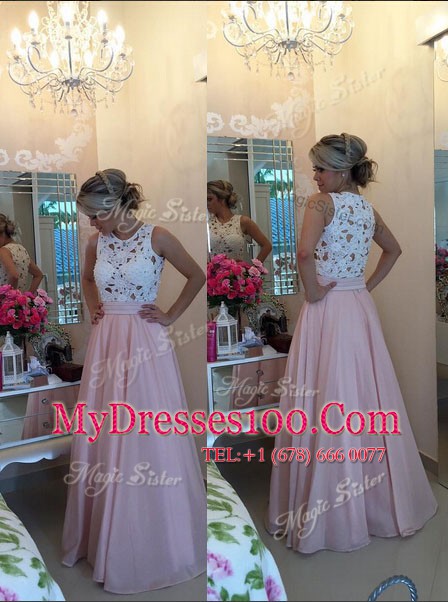 Great Baby Pink Chiffon Zipper Scoop Sleeveless Floor Length Prom Evening Gown Beading
