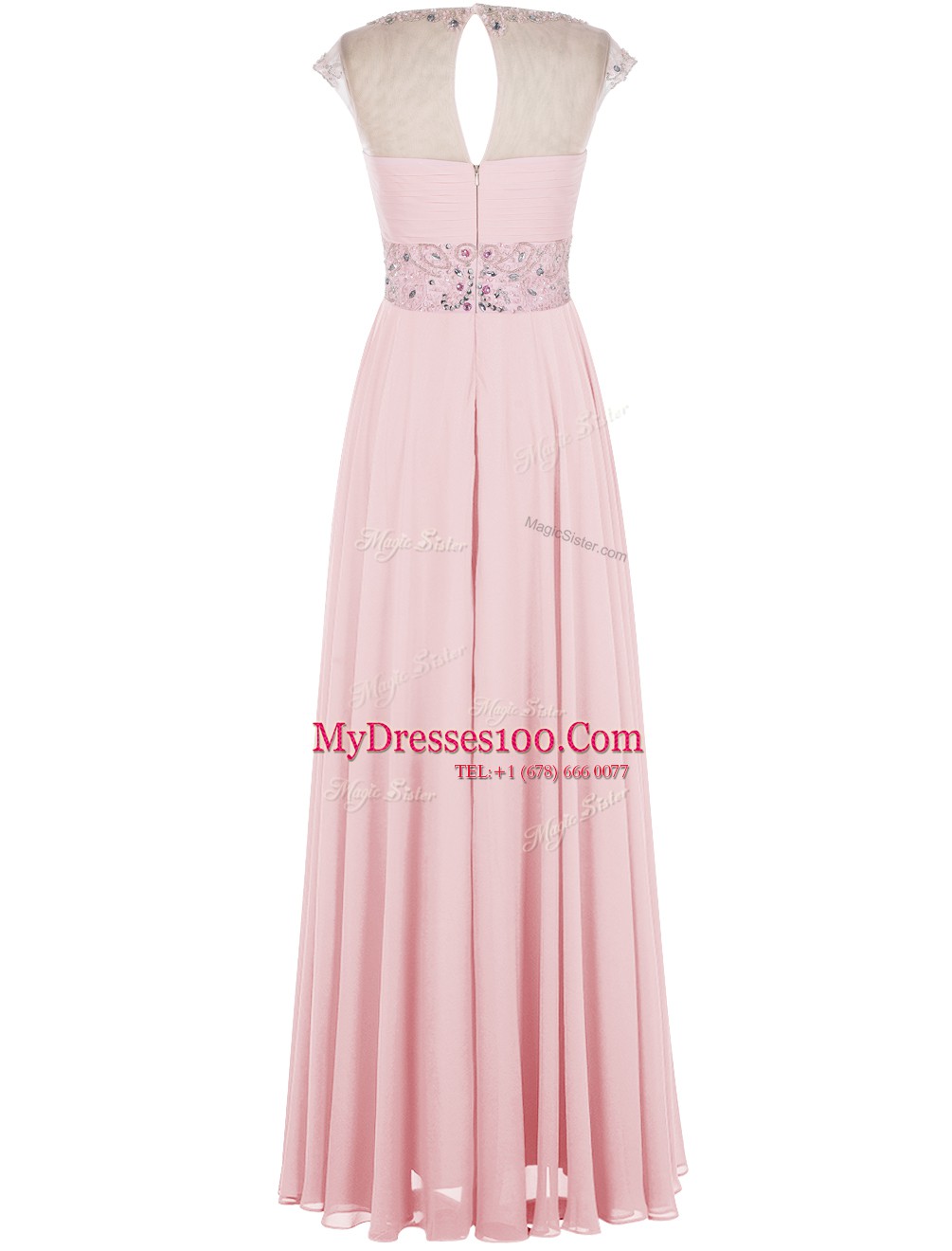 Scoop Beading Prom Evening Gown Baby Pink Zipper Sleeveless Floor Length