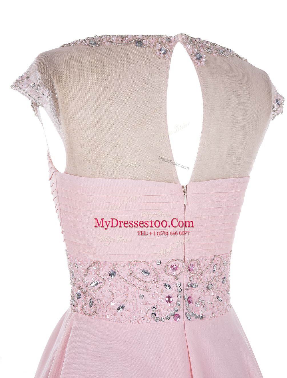 Scoop Beading Prom Evening Gown Baby Pink Zipper Sleeveless Floor Length