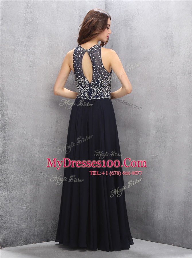 Halter Top Backless Chiffon Sleeveless Floor Length Prom Gown and Beading