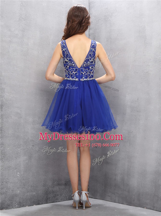 Sleeveless Zipper Mini Length Beading Evening Dress