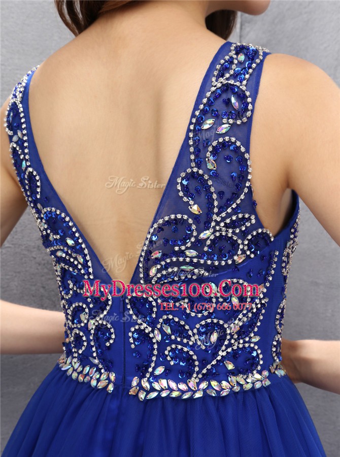 Sleeveless Zipper Mini Length Beading Evening Dress