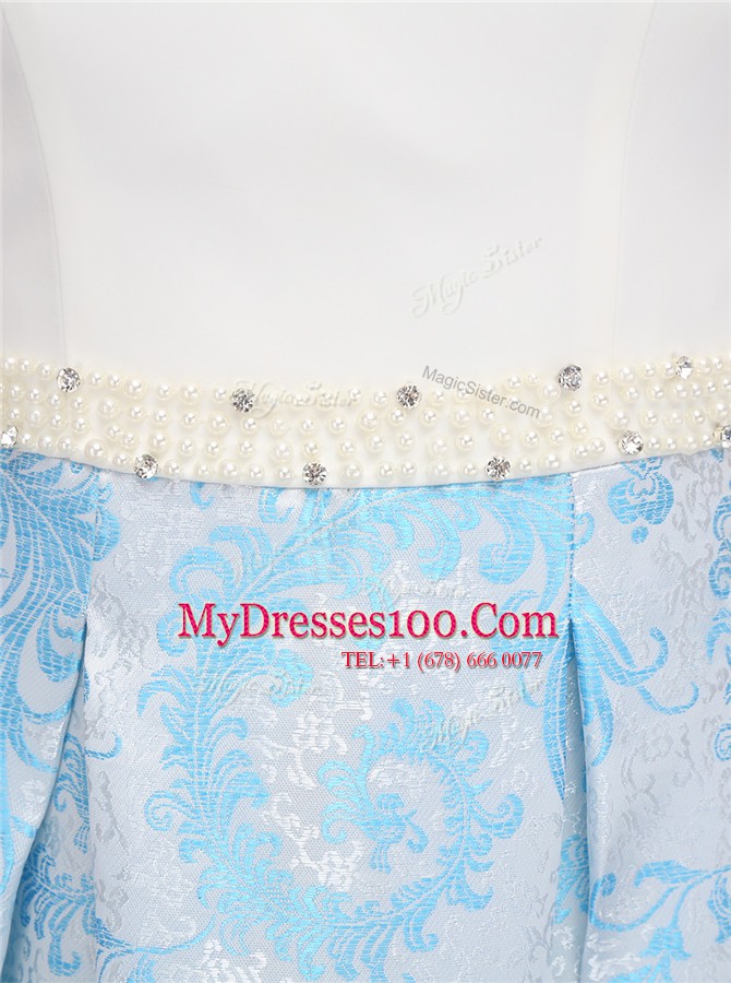 Blue And White Scoop Neckline Beading Prom Dresses Sleeveless Zipper