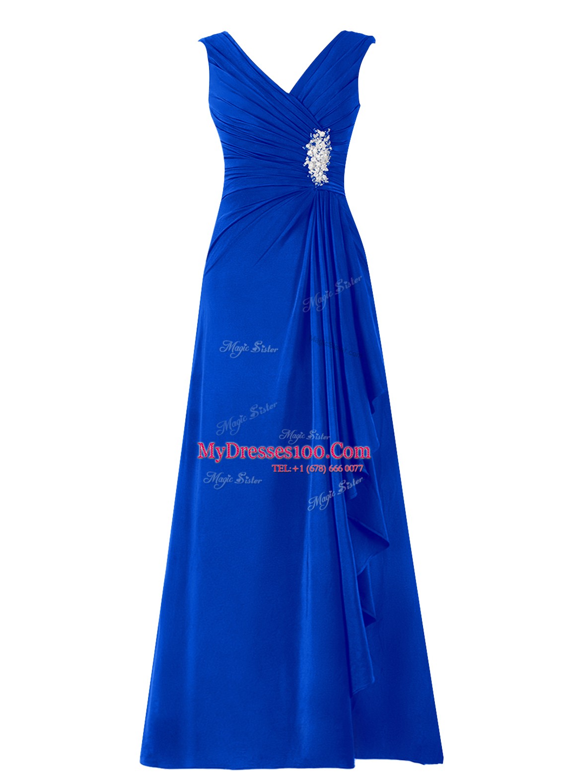 Colorful Royal Blue Chiffon Zipper Sleeveless Floor Length Beading