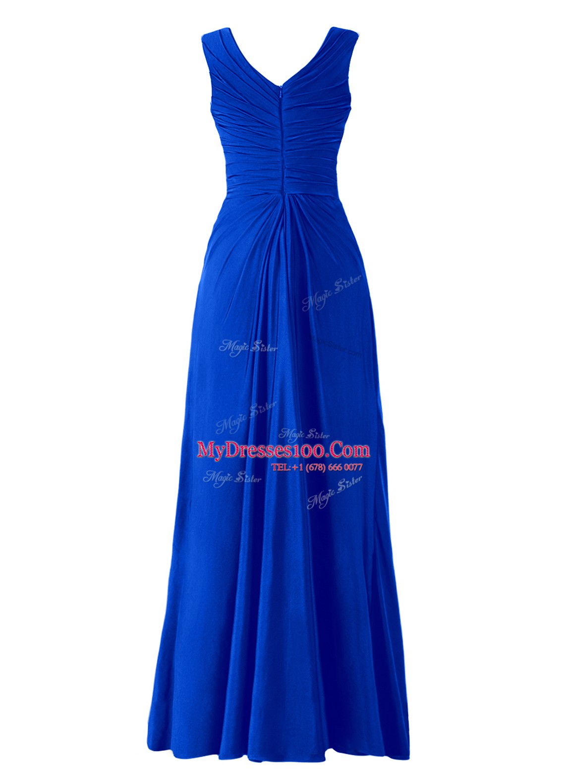 Colorful Royal Blue Chiffon Zipper Sleeveless Floor Length Beading