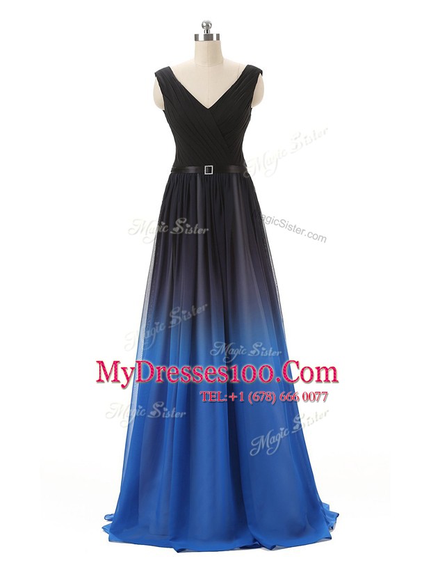 Chiffon and Tulle Sleeveless Floor Length Homecoming Dress and Belt