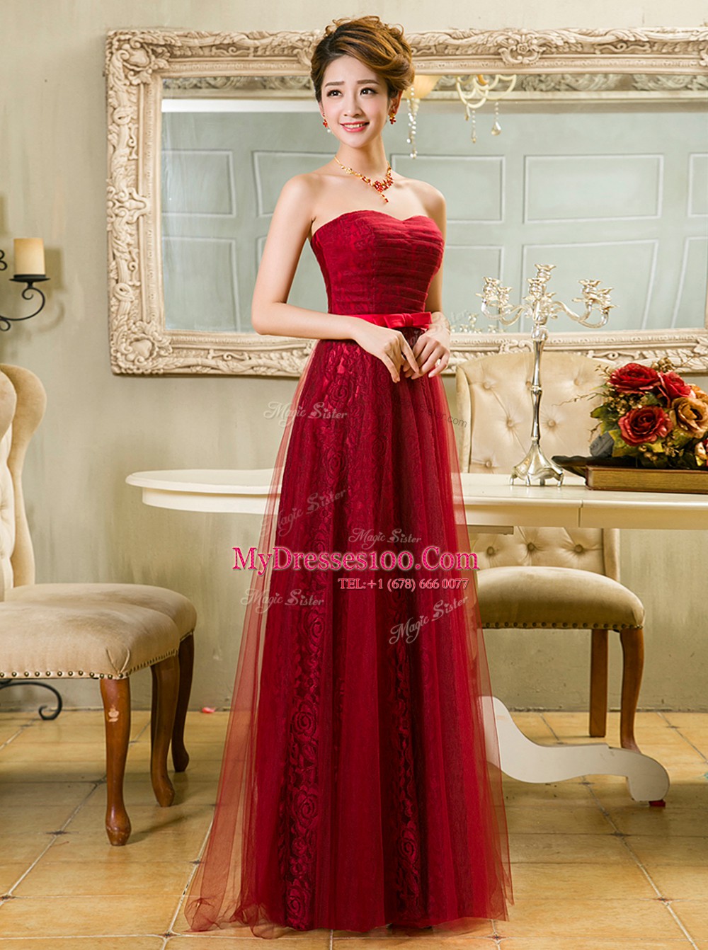 Colorful Lace Sleeveless Zipper Floor Length Belt Homecoming Dress