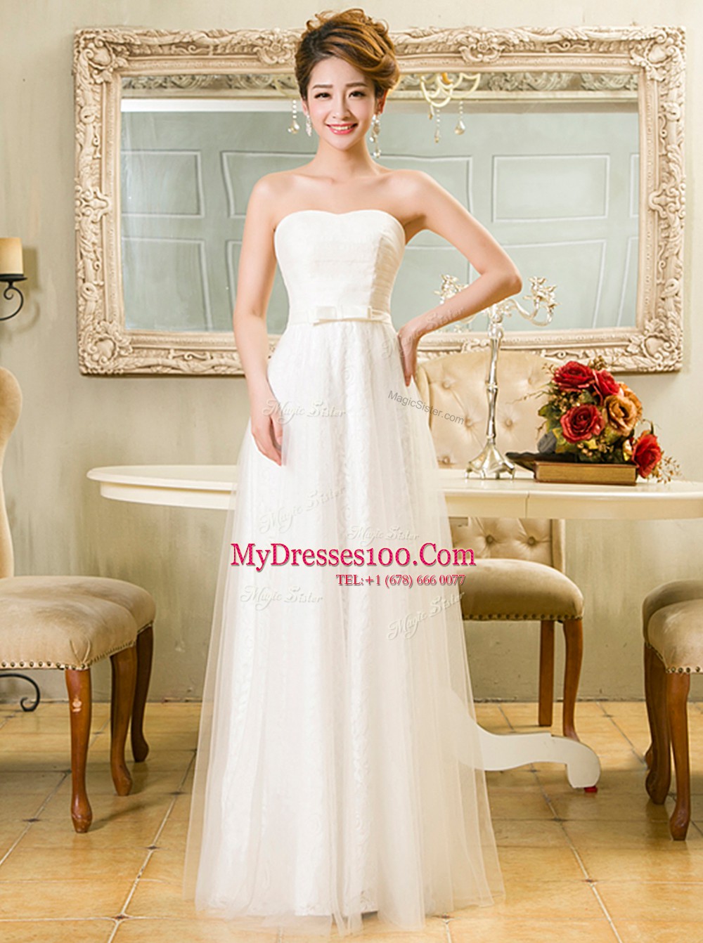 Colorful Lace Sleeveless Zipper Floor Length Belt Homecoming Dress