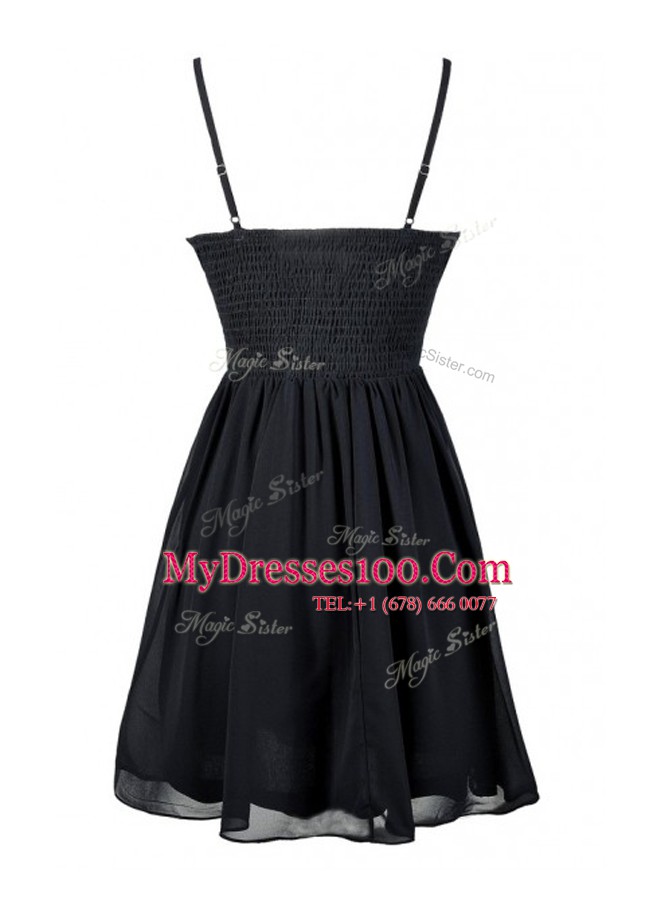 Sleeveless Mini Length Ruching Zipper Prom Dress with Black