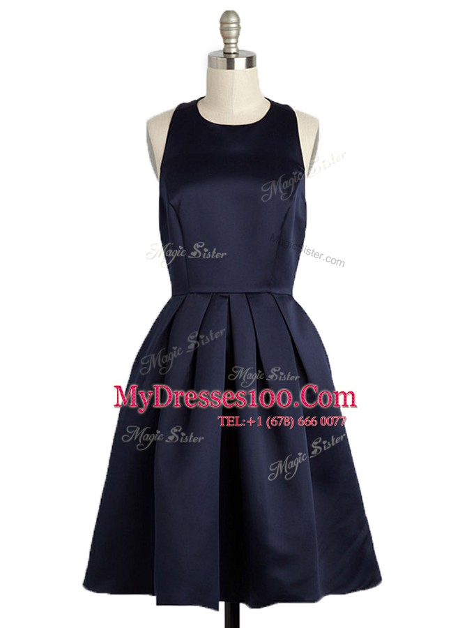 Designer Black A-line Square Sleeveless Satin Knee Length Zipper Bowknot Formal Dresses