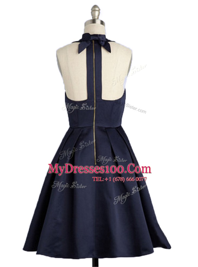 Designer Black A-line Square Sleeveless Satin Knee Length Zipper Bowknot Formal Dresses