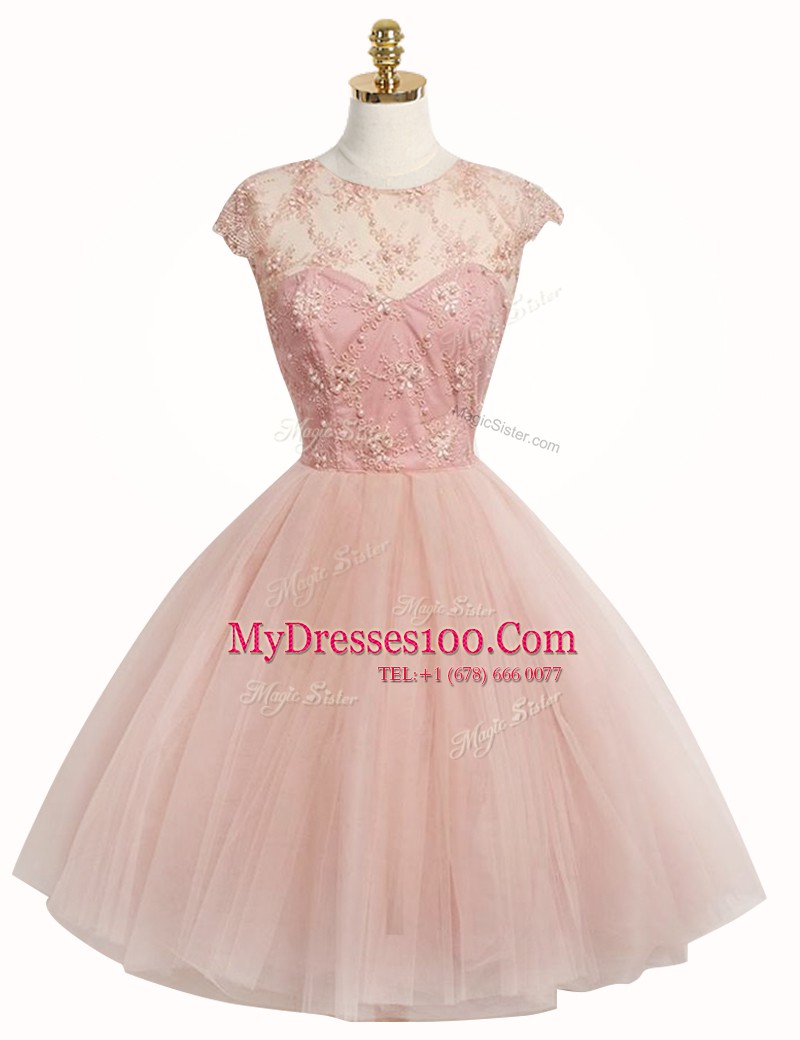 Noble Scoop Cap Sleeves Zipper Knee Length Appliques Homecoming Dress
