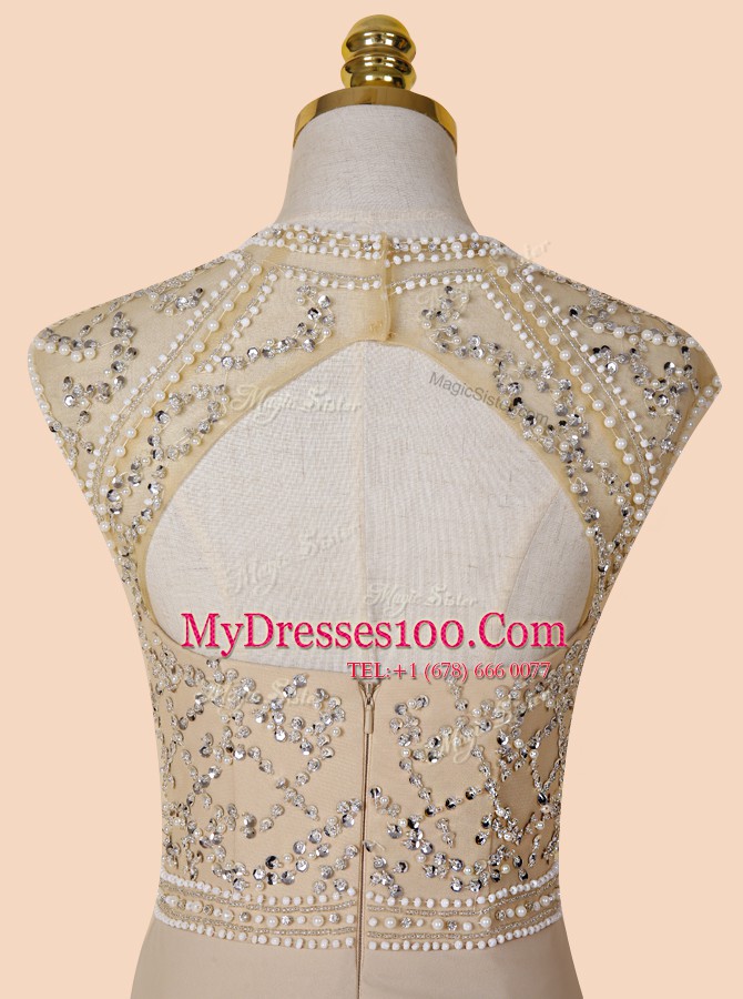 Scoop Beading Prom Evening Gown Champagne Backless Sleeveless With Brush Train