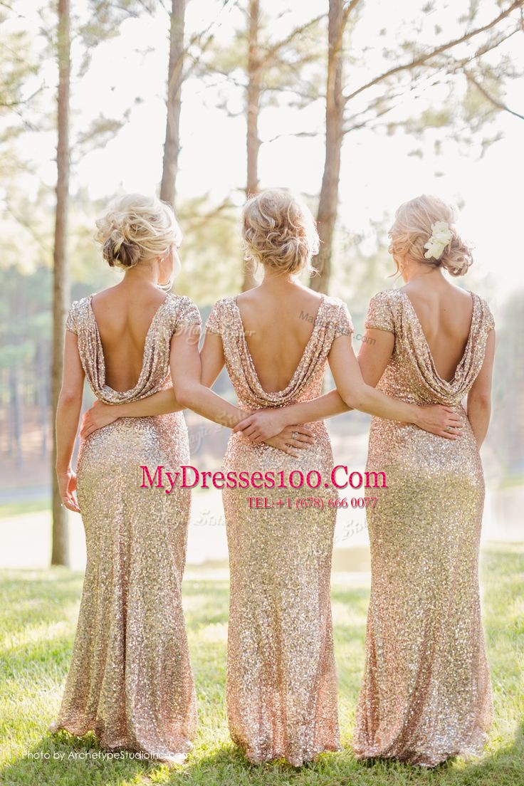 Charming Mermaid Scoop Champagne Sequined Zipper Formal Dresses Cap Sleeves Floor Length Sequins