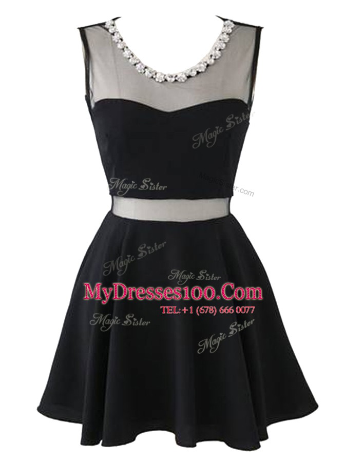 Dynamic Scoop Mini Length Black Cocktail Dresses Chiffon Sleeveless Beading