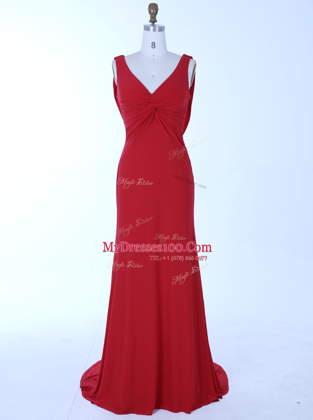 New Style Mermaid Sleeveless Red Juniors Evening Dress Brush Train Zipper