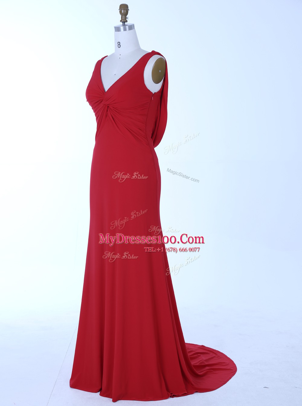 New Style Mermaid Sleeveless Red Juniors Evening Dress Brush Train Zipper