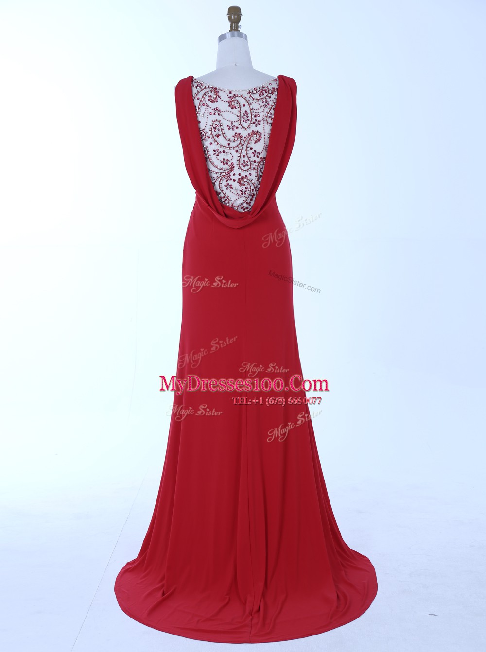 New Style Mermaid Sleeveless Red Juniors Evening Dress Brush Train Zipper