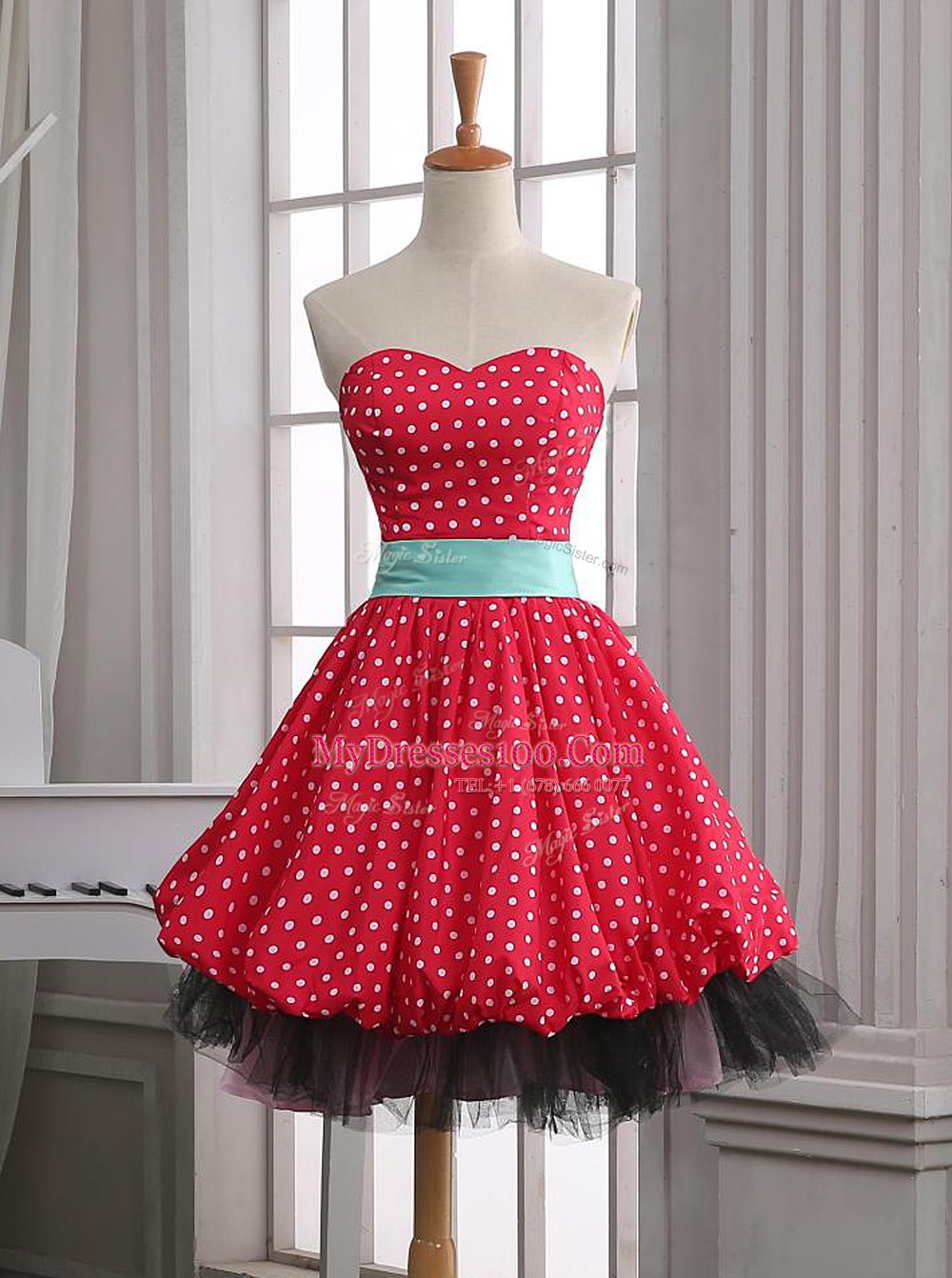Pleated Mini Length A-line Sleeveless Red Womens Evening Dresses Zipper